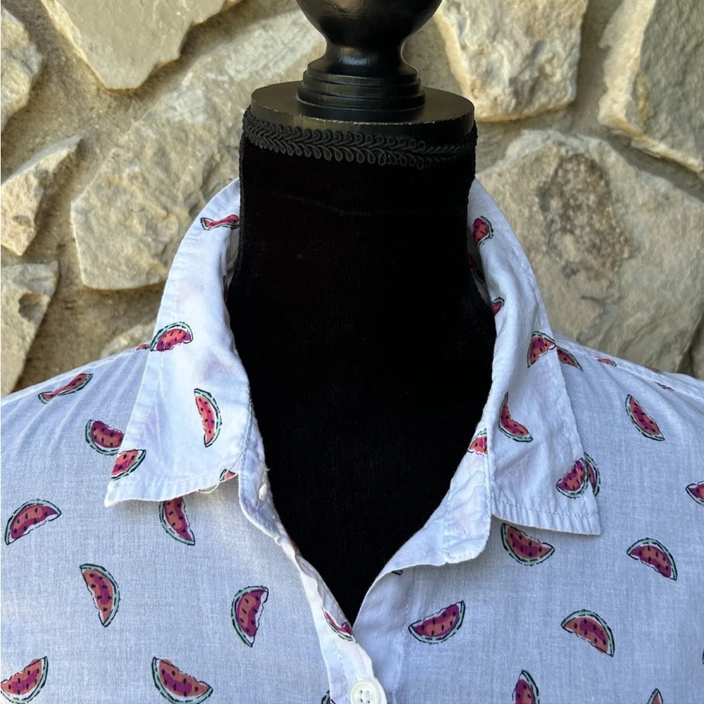 4th of July Womens Watermelon‎ Print Shirt Size M White Pink Button Front - Picture 3 of 6